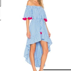 SUNDRESS - High Low Blue Check with Pom Poms